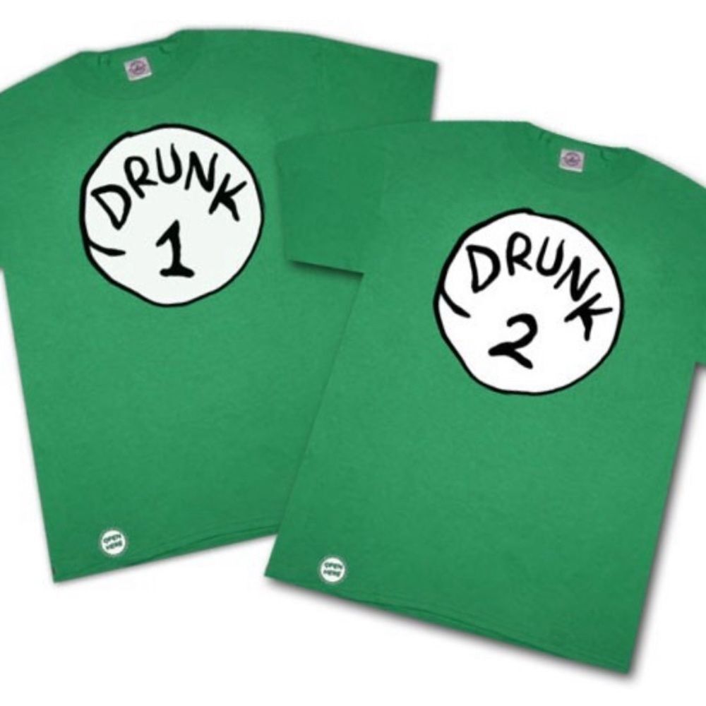 Adult Halloween Couples costume “Dr. Seuss” Shirts with bottle openers in shirt